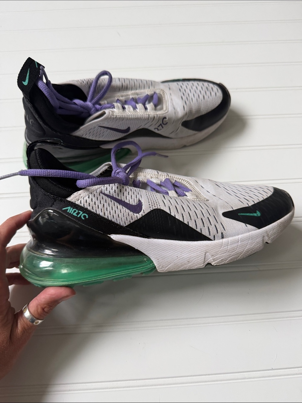 Nike White, Black and Purple Air Max 270 Sneakers with Teal Accents - Picture 2 of 8